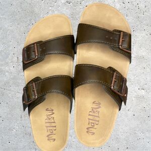 NEW Women's Mad Love Keava summer Sandal 6 adjustable straps brown Vegan Leather